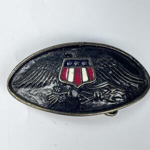 Vintage Patriotic Eagle Belt Buckle Oval USA American Flag Shield Enamel